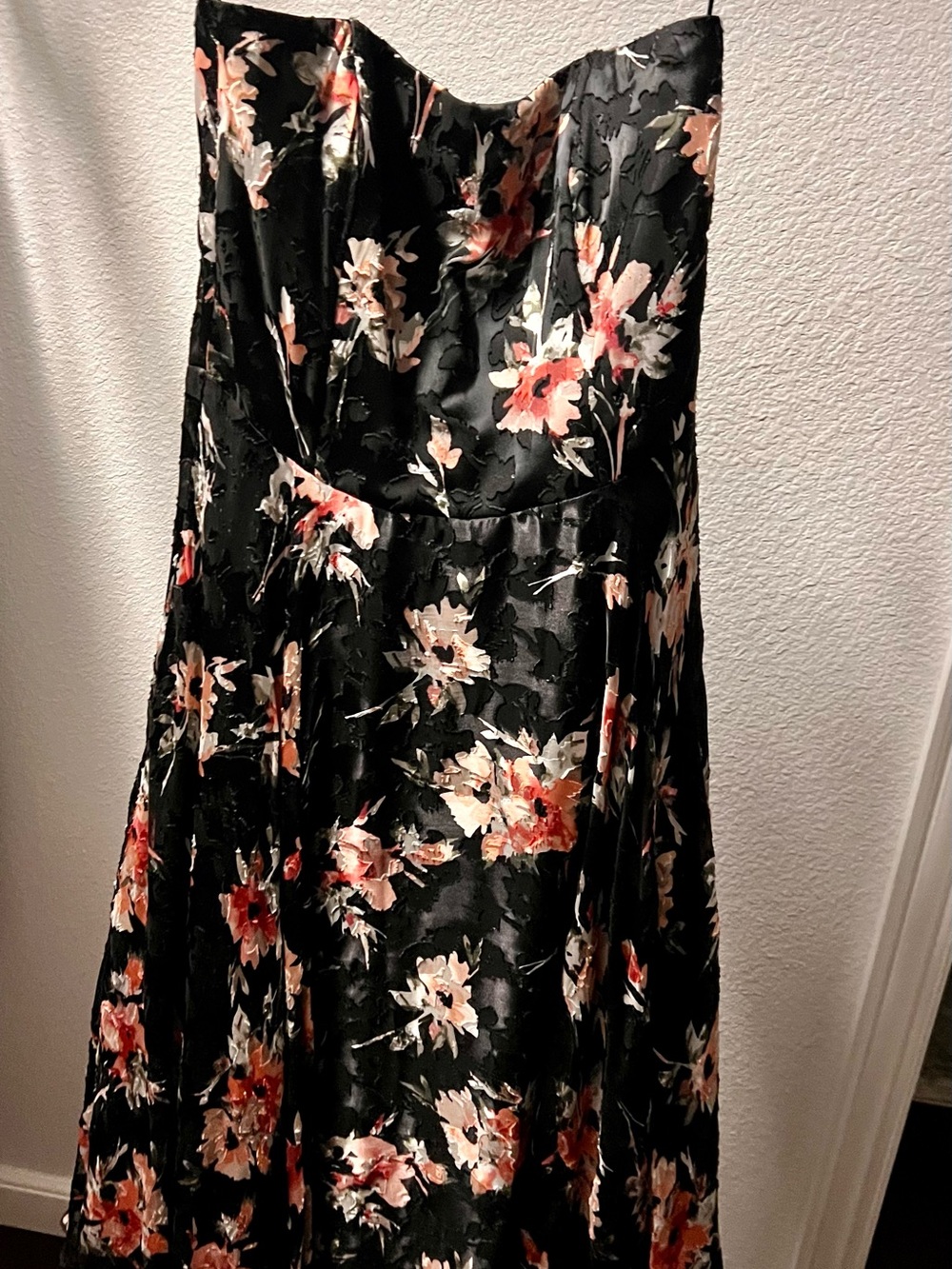 White House Black Market Black Strapless Floral Midi Dress